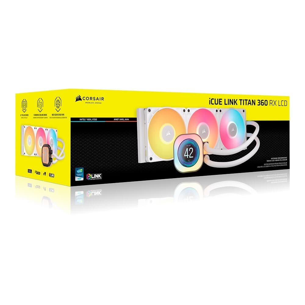 Imagem 37 de 37 do produto Water Cooler Corsair iCUE LINK TITAN 360 RX LCD AIO, 360mm, AMD e Intel, Branco - CW-9061026-WW