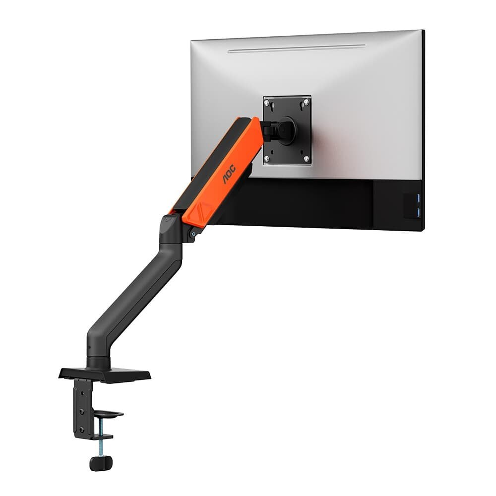 Imagem 2 de 9 do produto Suporte de Mesa para Monitor de 17" a 32" AOC AM102, Ajustes com Mola Mecânica, Preto Fosco e Laranja - AM102H2