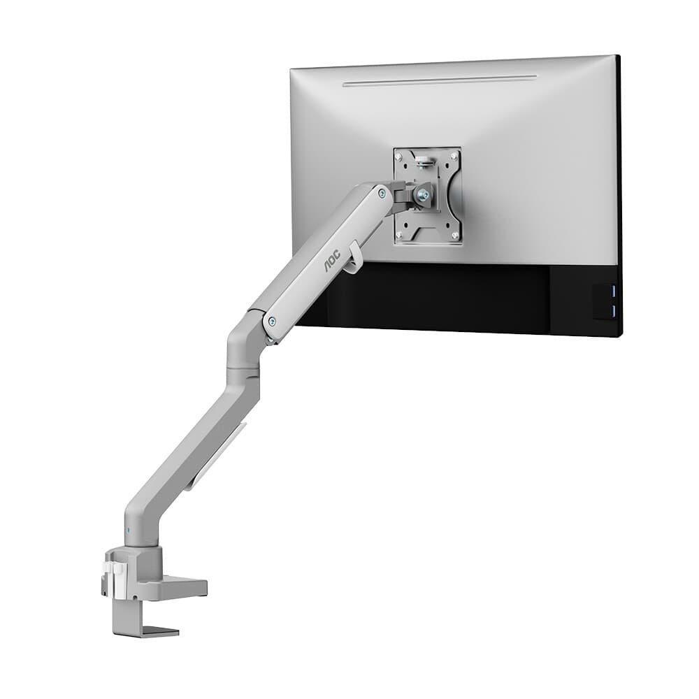 Imagem 2 de 9 do produto Suporte de Mesa para Monitor de 17" a 32" AOC AM200, Ajustes com Mola Mecânica, Prata Fosco e Branco - AM200H1