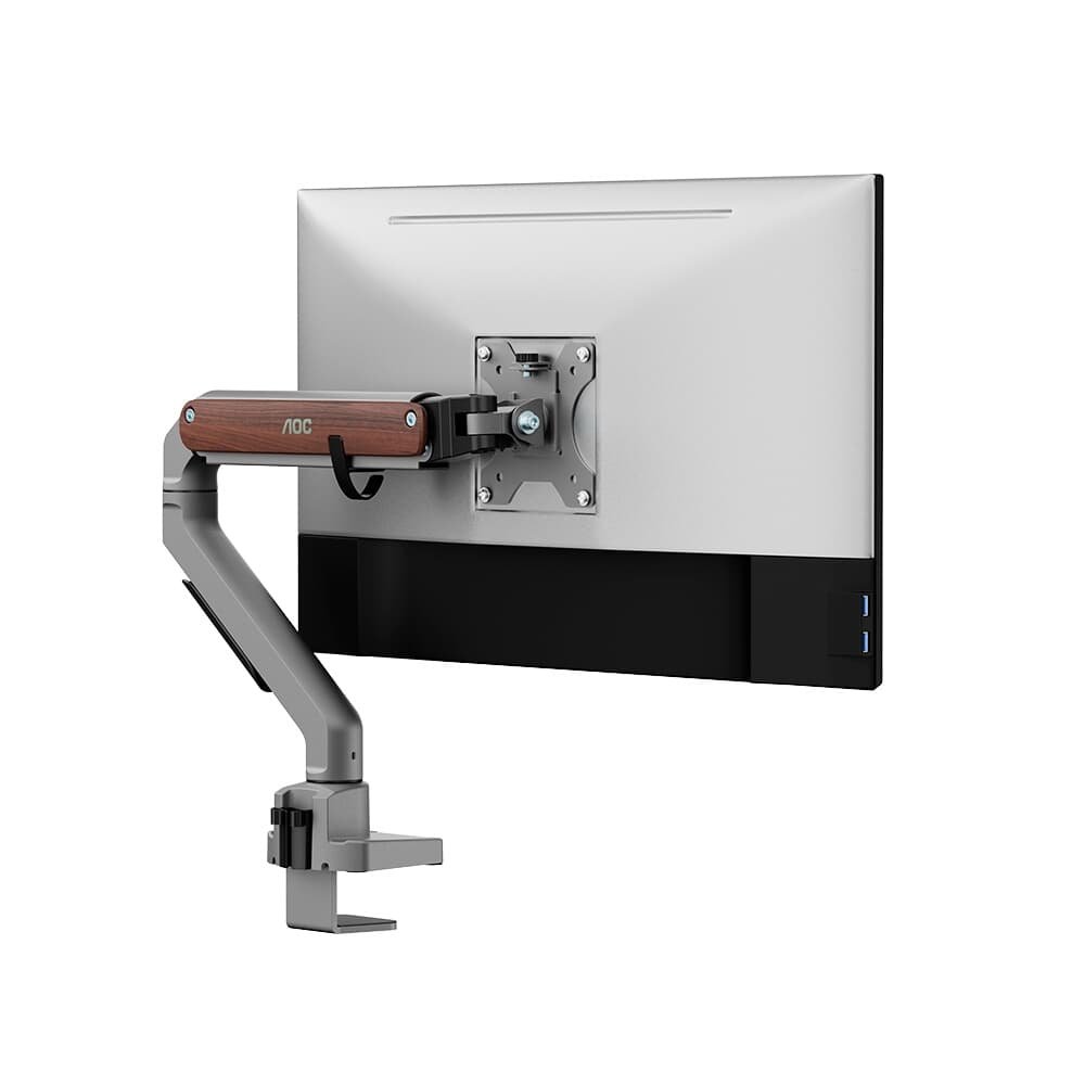 Imagem 3 de 12 do produto Suporte de Mesa para Monitor de 17" a 32" AOC AM200, Ajustes com Mola Mecânica, Cinza e Madeira - AM200H3