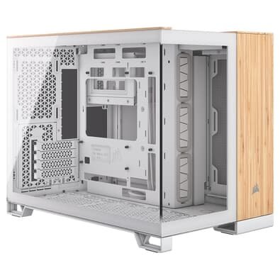 Gabinete Gamer Corsair 2500X Mid Tower, M-ATX, Lateral em Vidro temperado, Sem FANs, Branco e Madeira - CC-9011288-WW