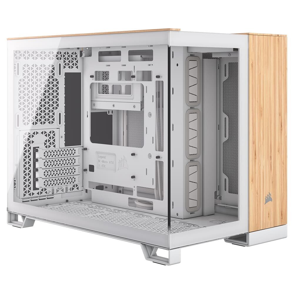 Gabinete Gamer Corsair 2500X Mid Tower, M-ATX, Lateral em Vidro temperado, Sem FANs, Branco e Madeira - CC-9011288-WW