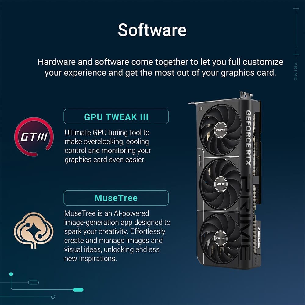 Imagem 7 de 19 do produto Placa de Vídeo ASUS RTX 5080 PRIME OC 16G NVIDIA GeForce, 16GB, GDDR7, G-Sync, Ray Tracing, DLSS 4, HDR - 90YV0LX0-M0NA00