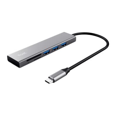 Hub Trust Halyx, 3 Portas USB, Leitor de Cartão MicroSD/SD, Conexão USB-C, de Alumínio, - 24191