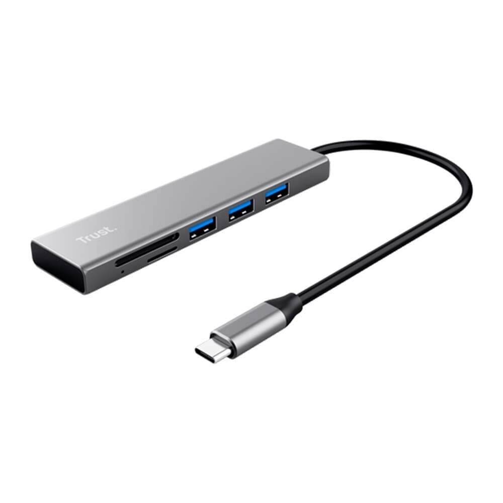 Hub Trust Halyx, 3 Portas USB, Leitor de Cartão MicroSD/SD, Conexão USB-C, de Alumínio, - 24191