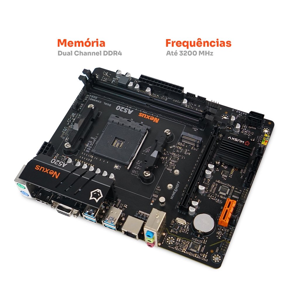 Placa-Mãe Husky Nexus A520, M.2 NVMe, DDR4 3200MHz, Ryzen 5000/4000/3000, Micro-ATX, 64GB Dual Channel - HPM520 Placa-Mãe Husky Nexus A520, M.2 NVMe, DDR4 3200MHz, Ryzen 5000/4000/3000, Micro-ATX, 64GB Dual Channel - HPM520