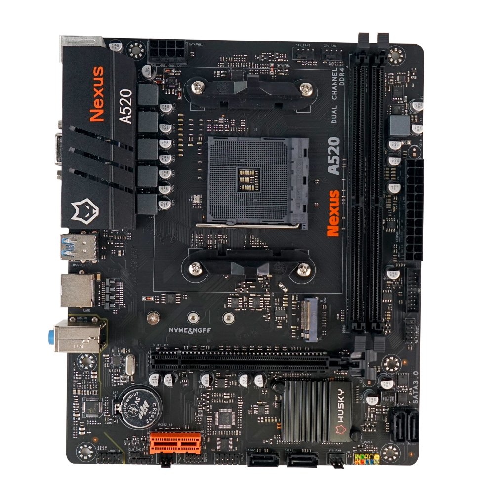 Placa-Mãe Husky Nexus A520, M.2 NVMe, DDR4 3200MHz, Ryzen 5000/4000/3000, Micro-ATX, 64GB Dual Channel - HPM520 Placa-Mãe Husky Nexus A520, M.2 NVMe, DDR4 3200MHz, Ryzen 5000/4000/3000, Micro-ATX, 64GB Dual Channel - HPM520