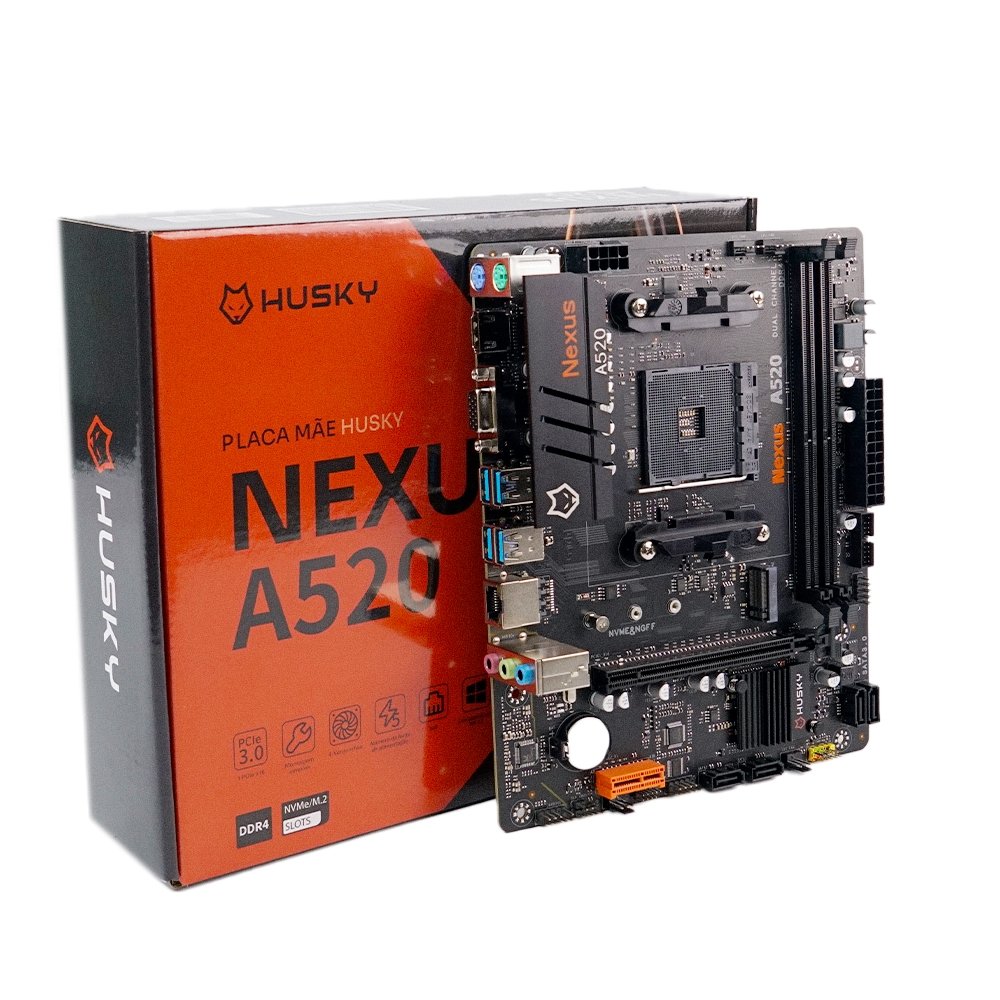 Placa-Mãe Husky Nexus A520, M.2 NVMe, DDR4 3200MHz, Ryzen 5000/4000/3000, Micro-ATX, 64GB Dual Channel - HPM520 4