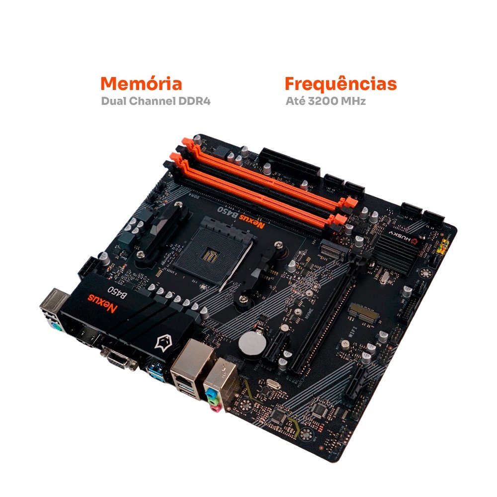 Imagem 4 de 6 do produto Placa-Mãe Husky Nexus B450, M.2 NVMe, DDR4 3200MHz, Ryzen 5000/3000/2000, Micro-ATX, 64GB Dual Channel - HPM450