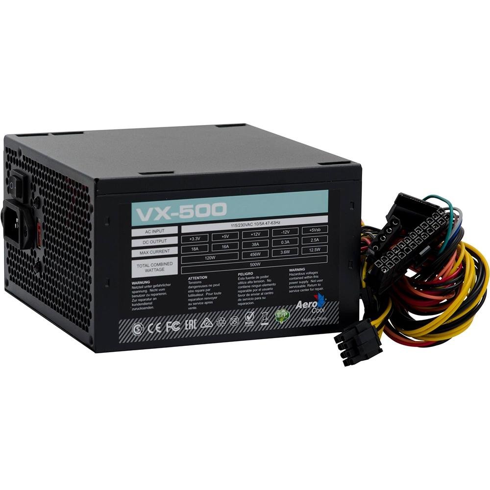 Fonte Aerocool VX-500, 500W, Sem Cabo, Preto - EN57136 Fonte Aerocool VX-500, 500W, Sem Cabo, Preto - EN57136