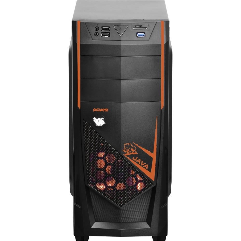 Imagem 4 de 7 do produto Gabinete Gamer PCYES mid-tower Java Laranja com 2 fans LED Laranja Lateral em acrílico - JAVAPTOLR2FCA