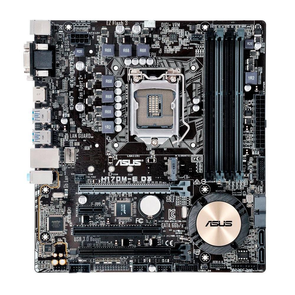 Placa-Mãe ASUS p/ Intel LGA 1151 mATX H170M-E D3, 4xDDR3, HDMI/DVI/VGA, 5X Protection, Digi+ VRM, M.2, USB 3.0, CrossfireX