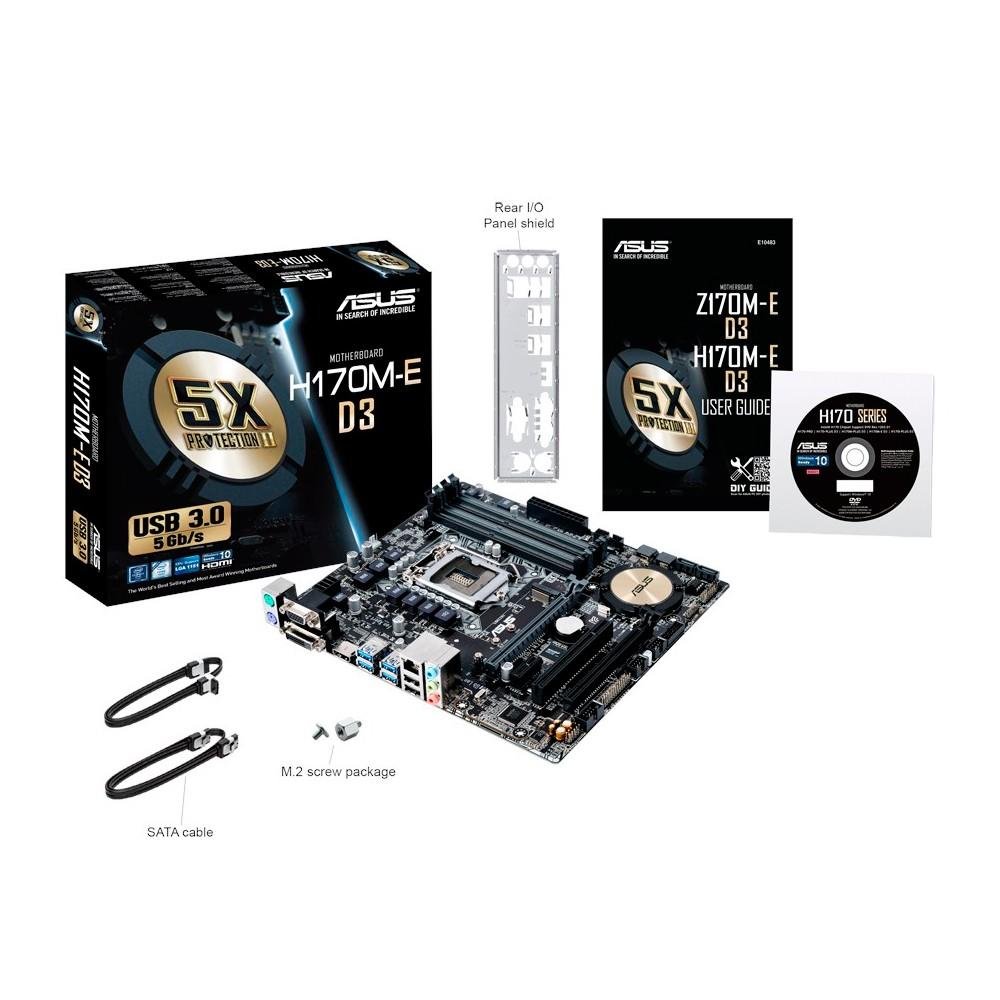 Placa-Mãe ASUS p/ Intel LGA 1151 mATX H170M-E D3, 4xDDR3, HDMI/DVI/VGA, 5X Protection, Digi+ VRM, M.2, USB 3.0, CrossfireX