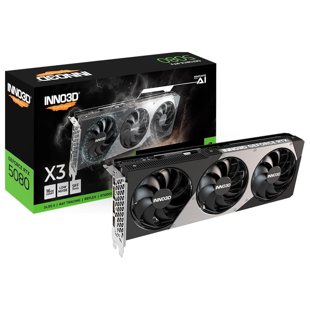 Placa de Vídeo Inno3D RTX 5080 X3 NVIDIA GeForce, 16GB, GDDR7, G-Sync, Ray Tracing, DLSS 4, HDR -  N50803-16D7-176068N