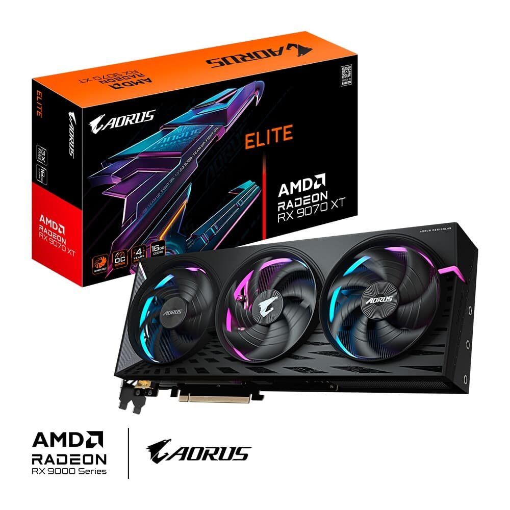 Imagem 11 de 11 do produto Placa de Vídeo Gigabyte RX 9070 XT AORUS ELITE 16G AMD Radeon, RGB, 16GB, GDDR6, 256bits, OpenGL 4.6 - GV-R9070XTAORUS E-16GD