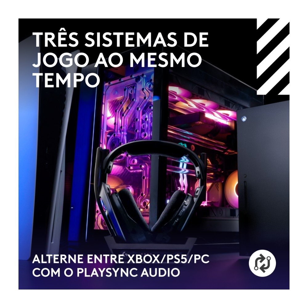 Headset Gamer Sem Fio Astro Gaming A50 LIGHTSPEED + Base Station (Gen 5) Com Tecnologia PLAYSYNC AUDIO, Bluetooth, Preto - 939-002217 - view 2