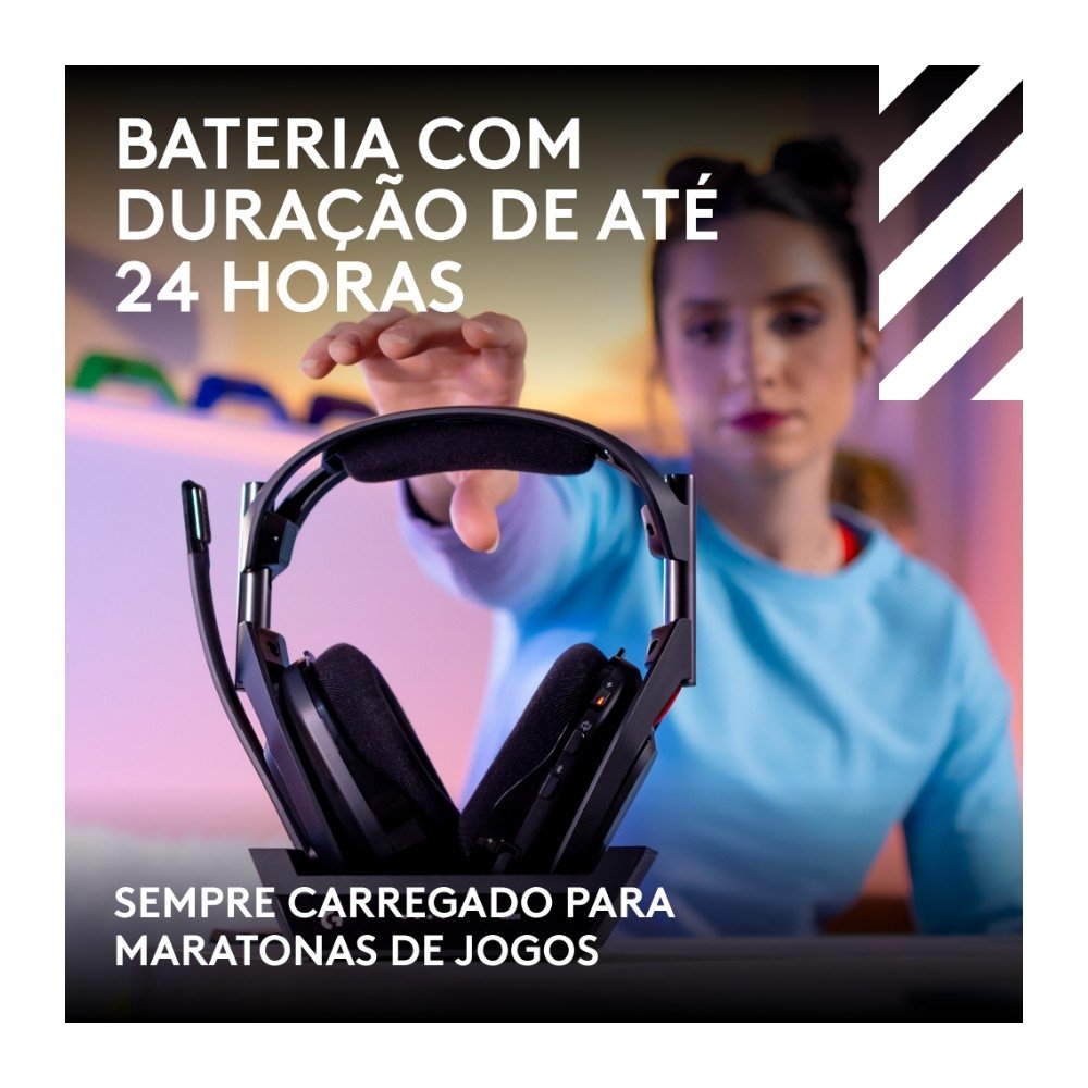 Headset Gamer Sem Fio Astro Gaming A50 LIGHTSPEED + Base Station (Gen 5) Com Tecnologia PLAYSYNC AUDIO, Bluetooth, Preto - 939-002217 - view 8