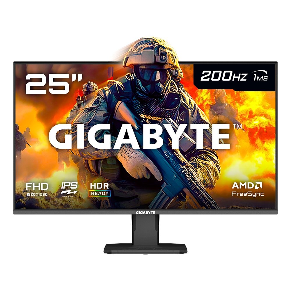 Monitor Gamer Gigabyte 25", FHD, 200Hz, 1ms, IPS, VRR, FreeSync Premium, HDR 10, Alto-falante Embutido - GS25F2-SA