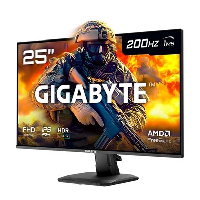 Monitor Gamer Gigabyte 25", FHD, 200Hz, 1ms, IPS, VRR, FreeSync Premium, HDR 10, Alto-falante Embutido - GS25F2-SA
