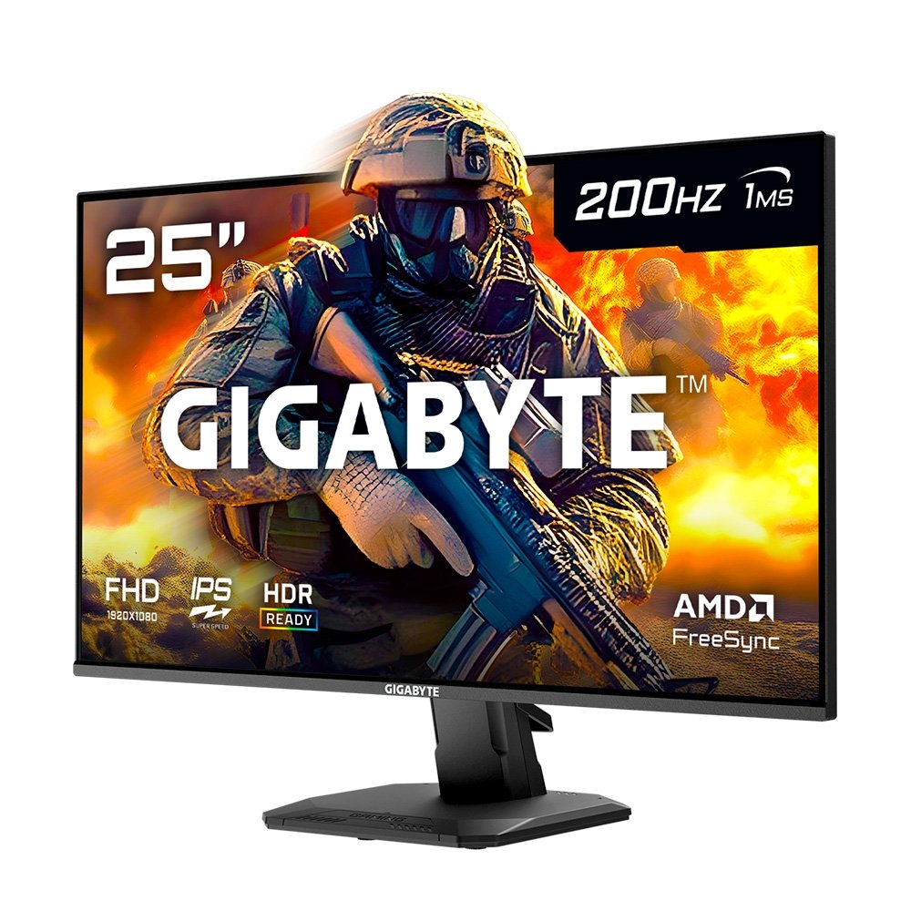 Imagem 3 de 6 do produto Monitor Gamer Gigabyte 25", FHD, 200Hz, 1ms, IPS, VRR, FreeSync Premium, HDR 10, Alto-falante Embutido - GS25F2-SA