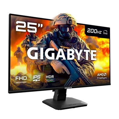 Monitor Gamer Gigabyte 25", FHD, 200Hz, 1ms, IPS, VRR, FreeSync Premium, HDR 10, Alto-falante Embutido - GS25F2-SA