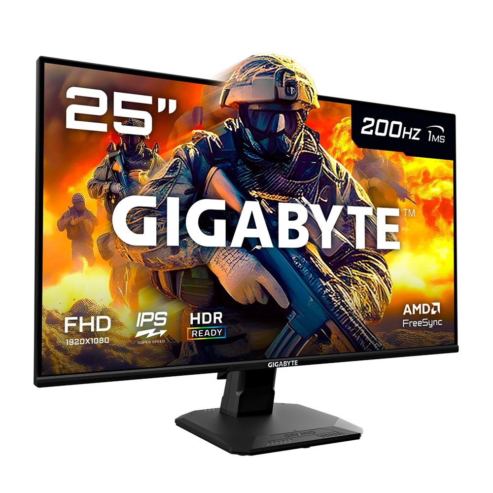 Monitor Gamer Gigabyte 25", FHD, 200Hz, 1ms, IPS, VRR, FreeSync Premium, HDR 10, Alto-falante Embutido - GS25F2-SA - view 2