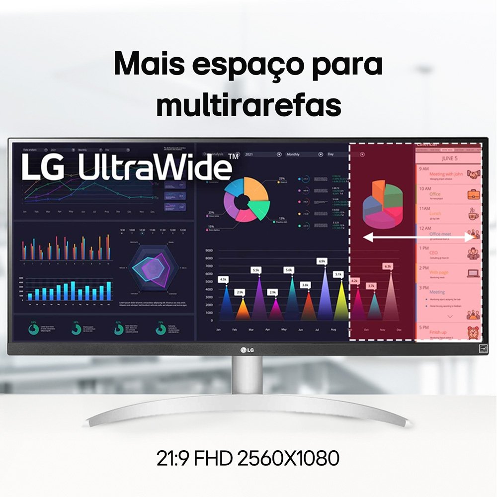 "Monitor Gamer LG 29"", FHD, UltraWide, 100Hz, 1ms, IPS, USB-C, Som Integrado - 29WQ600B-W.AWZM" - view 3