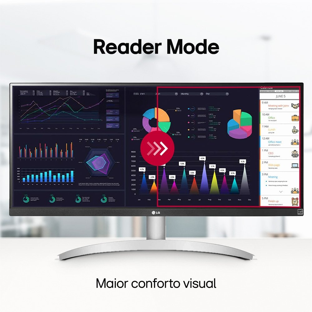 "Monitor Gamer LG 29"", FHD, UltraWide, 100Hz, 1ms, IPS, USB-C, Som Integrado - 29WQ600B-W.AWZM" - view 7