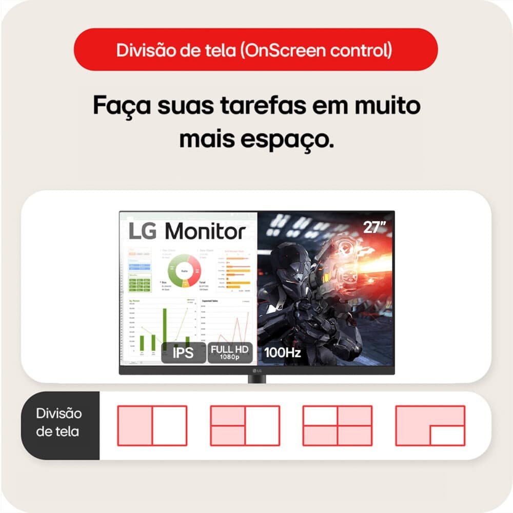 "Monitor Gamer LG 27"", FHD, 100Hz, 5ms, IPS, Dynamic Action Sync, HDMI, Preto - 27MS500-B" - view 3
