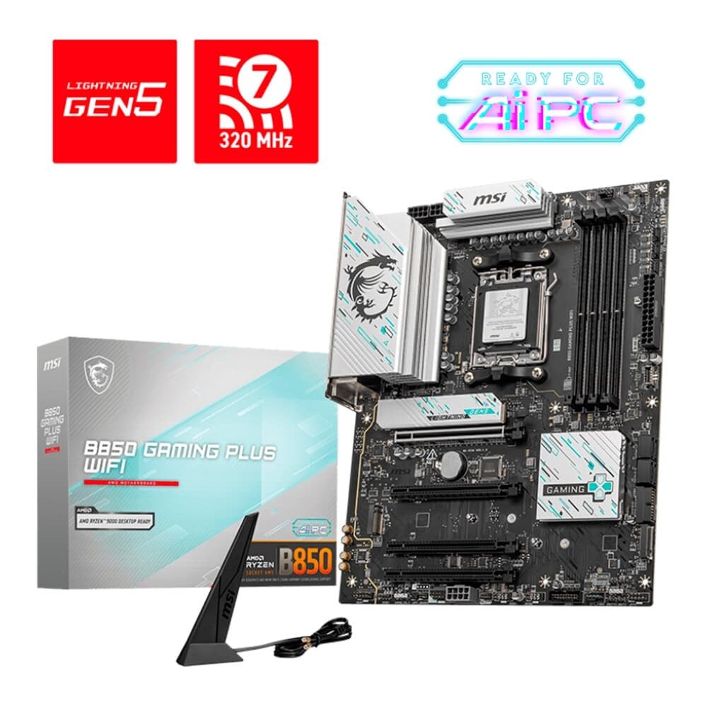 Placa Mãe MSI B850 GAMING PLUS WIFI, AMD, Socket AM5, ATX, DDR5 UDIMM, Wi-Fi 7, Preto - B850GPW