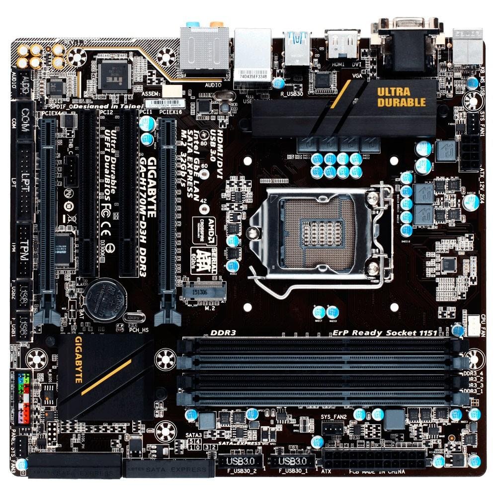 Placa-Mãe Gigabyte GA-H170M-D3H, Intel LGA 1151, mATX, DDR3