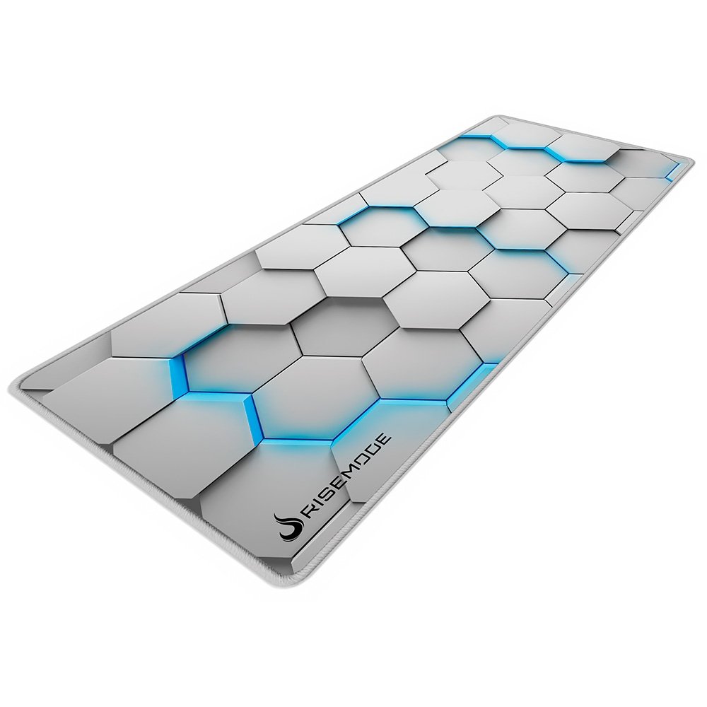 Imagem 2 de 3 do produto Mousepad Gamer Rise Mode 3D 01, Estendido Pro 900x400mm, Borda Costurada, Branco - RM-MPP-3D1-W
