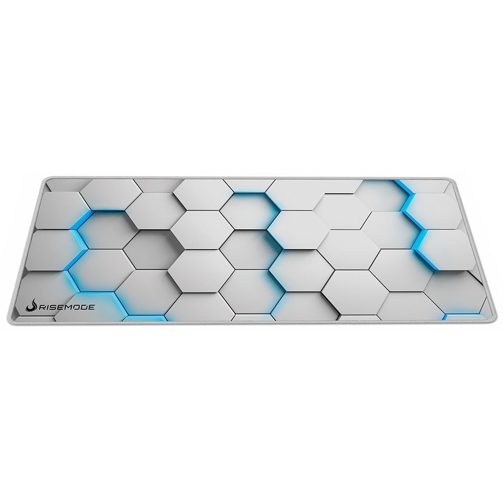 Imagem 3 de 3 do produto Mousepad Gamer Rise Mode 3D 01, Estendido Pro 900x400mm, Borda Costurada, Branco - RM-MPP-3D1-W