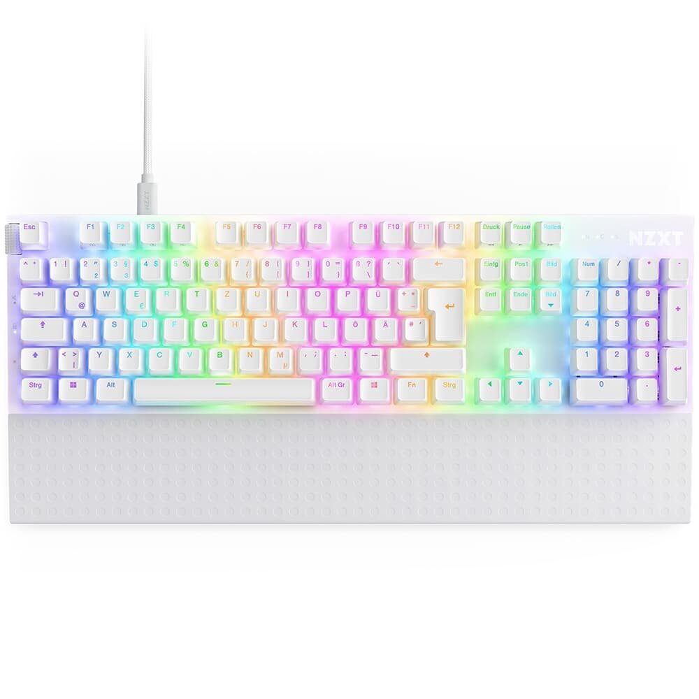 Teclado Óptico Gamer NZXT Function 2 Full Size, RBG, USB-C, Layout US, Branco - KB-001NW-US