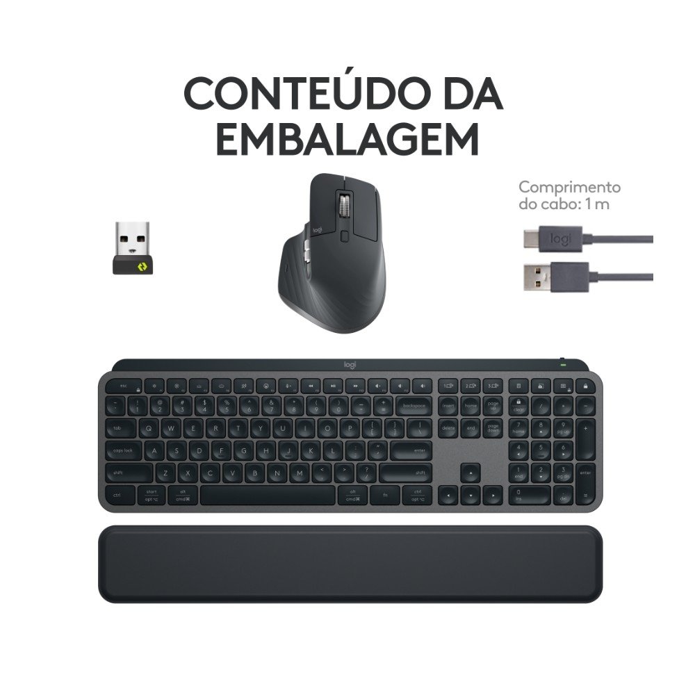 Kit Teclado e Mouse Sem Fio ( Balão.info) S, Bluetooth ou Receptor Logi Bolt, com Apoio para as Mãos, Grafite - 920-( Balão.info - foto 9