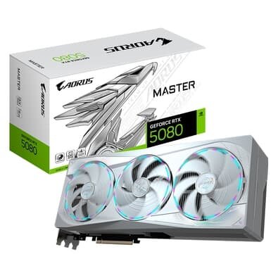  RTX 5080 AORUS MASTER ICE 16G Gigabyte NVIDIA GeForce, 16GB GDDR7, 256bits, RGB, DLSS, Ray Tracing - GV-N5080AORUSM ICE-16GD