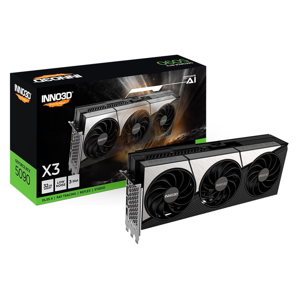 Placa de Video Inno3D RTX 5090 X3 OC NVIDIA Geforce, 32GB, GDDR7, 512bits, DLSS 4, Tripe Fan,  Ray Tracing - N50903-32D7X-17593928