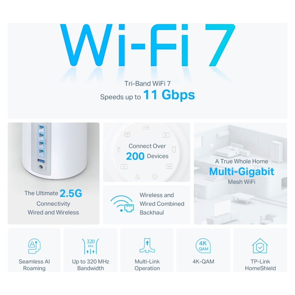 Roteador TP Link Deco BE65 Mesh WI-FI 7, 2.5G, Tri-Band, BE11000, Pacote com 1 Unidade - Deco BE65(1-pack)(US) - view 3