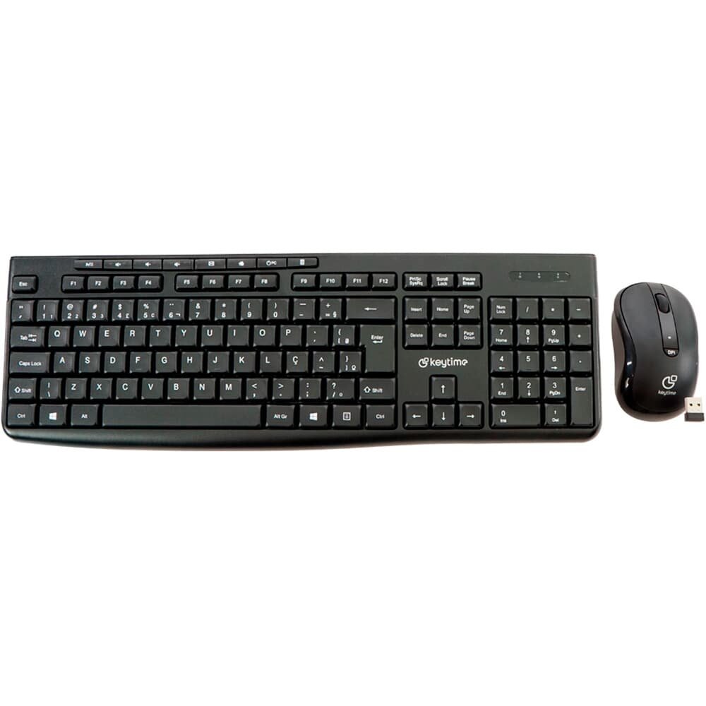 Kit Teclado e Mouse Sem Fio Keytime Smathink, Membrana, Full Size, ABNT2, 1600DPI, Preto - KYT00014