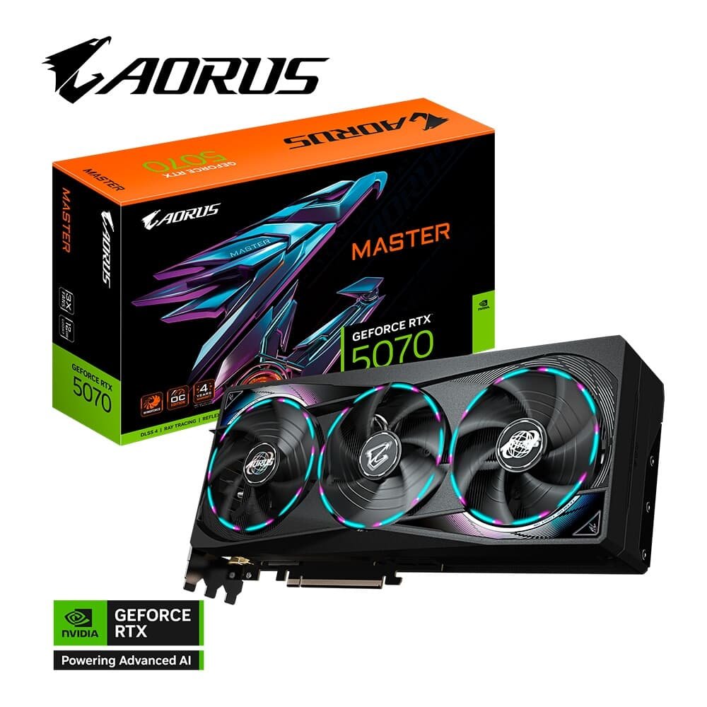 Imagem 11 de 11 do produto Placa de Vídeo Gigabyte RTX 5070 AORUS MASTER 12G NVIDIA GeForce, 12GB GDDR7, 192bits, RGB, DLSS, Ray Tracing - 9VN5070AM-00-G10