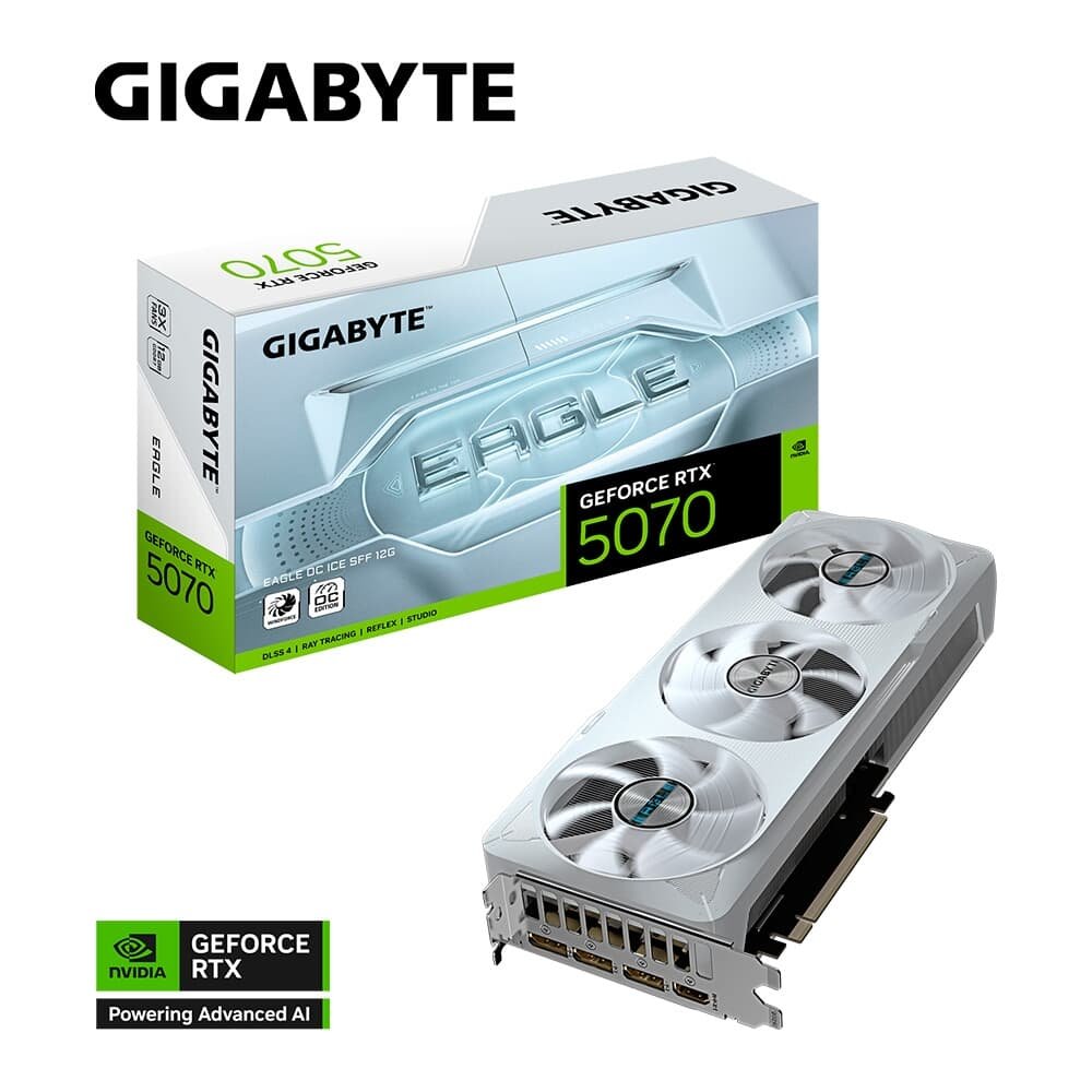 Imagem 11 de 11 do produto Placa de Vídeo Gigabyte RTX 5070 EAGLE OC ICE SFF 12G NVIDIA GeForce, 12GB GDDR7, 192bits, RGB, DLSS, Ray Tracing - 9VN5070EOI-00-G10