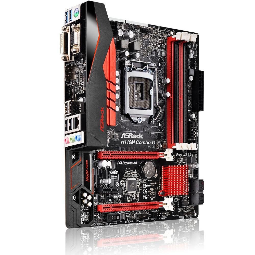 Imagem 3 de 5 do produto Placa-Mãe ASRock p/ Intel LGA 1151 mATX H110M COMBO-G Suporta DDR3 ou DDR4, D-Sub, DVI-D, HDMI, 4 x USB 3.0