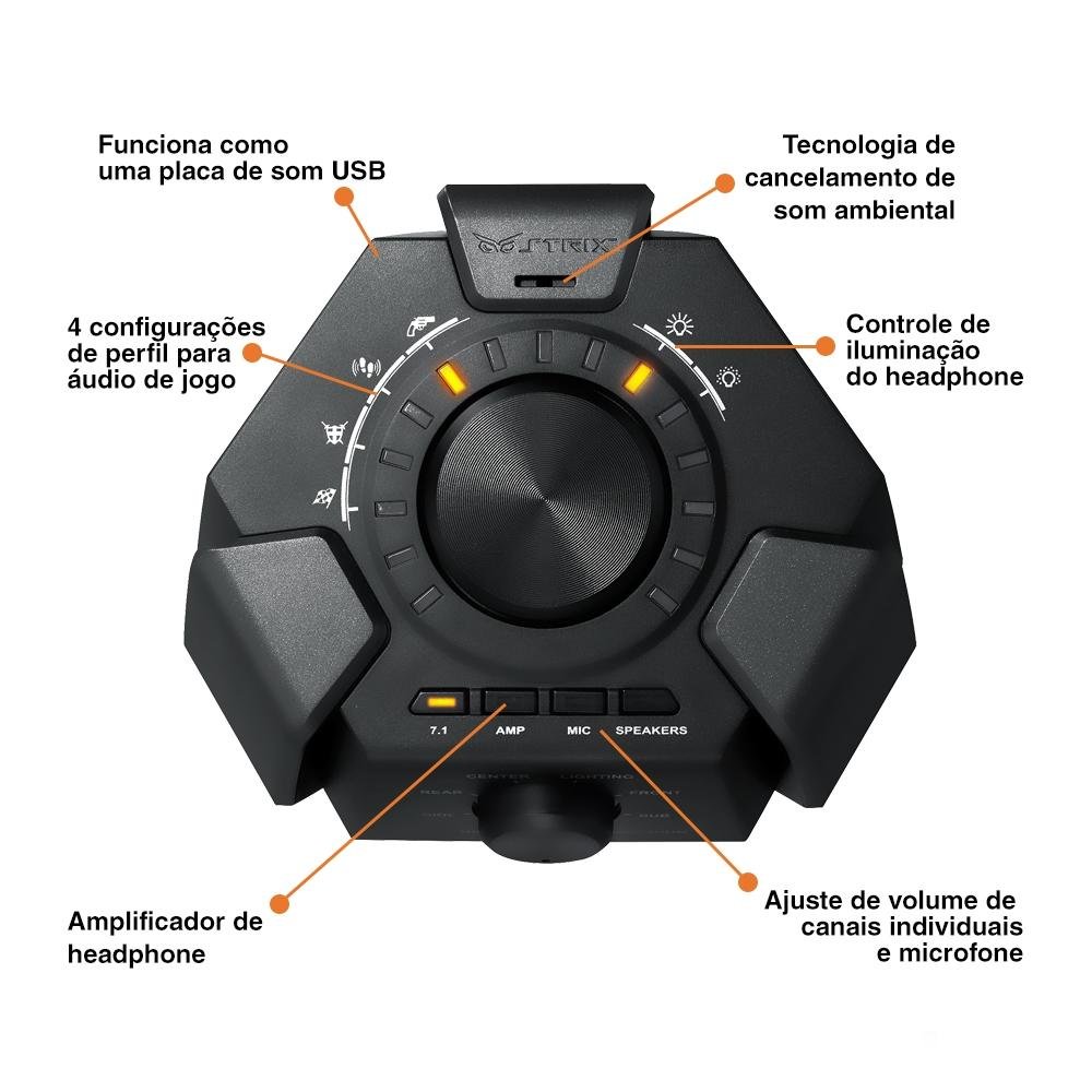 Imagem 6 de 6 do produto Headset Gamer Asus STRIX 7.1 Dobrável Com Iluminação lateral e Controle Individual