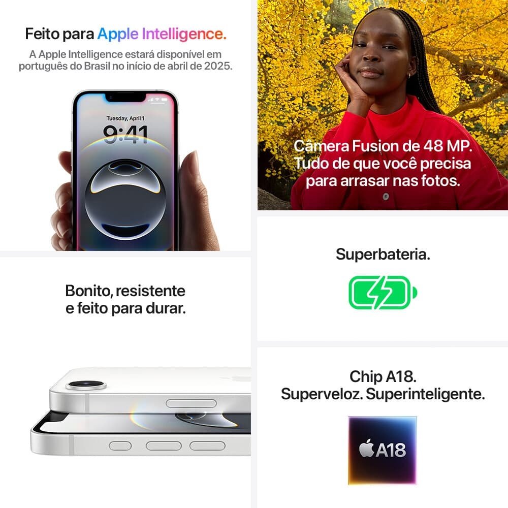iPhone 16e Apple 128GB, Câmera 48MP, Tela Super Retina XDR 6,1, Branco - view 7