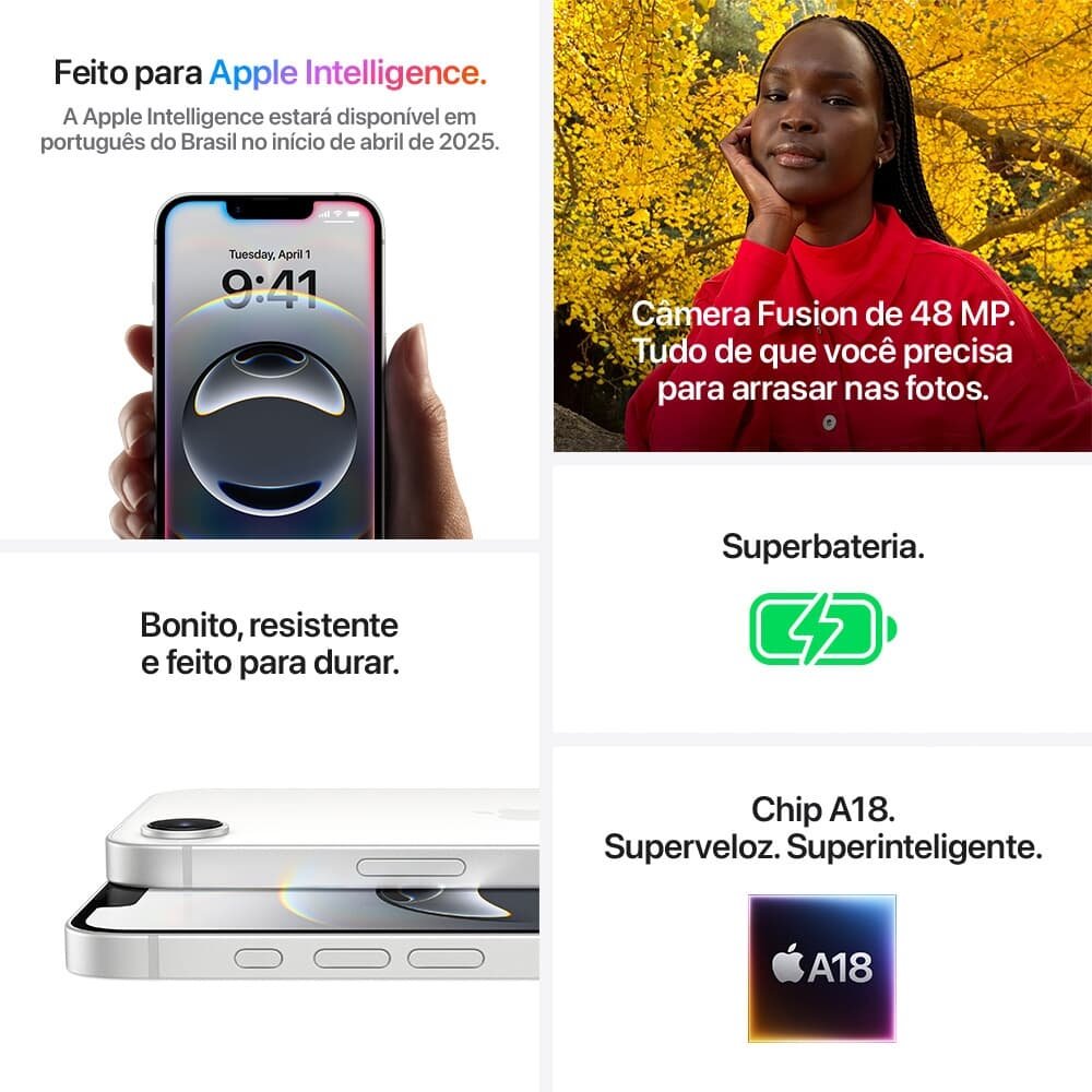 iPhone 16E Apple 256GB, Câmera 48MP, Tela Super Retina XDR 6,1, Preto - view 6