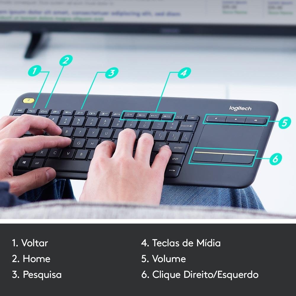 Teclado sem fio ( Balão.info) K400 Plus TV com Touchpad Integrado, Conexão USB Unifying e Layout ( Balão.info) - 920-( Balão.info - view 5