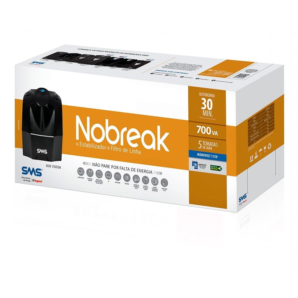 Imagem 2 de 3 do produto Nobreak SMS Manager III Senoidal Puro Nova Geração DSP 700 BIFX 115 Bivolt - 27570