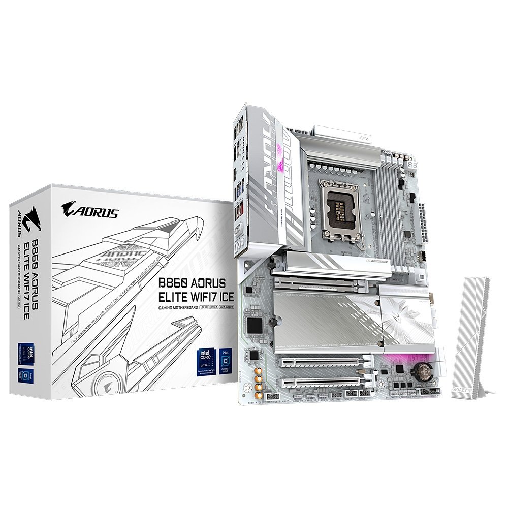 Placa Mãe Gigabyte B860 AORUS ELITE WF7 ICE, Intel, ATX, DDR5, LED RGB, Wi-Fi 7, Bluetooth, Branca - B86EL7E-00 5