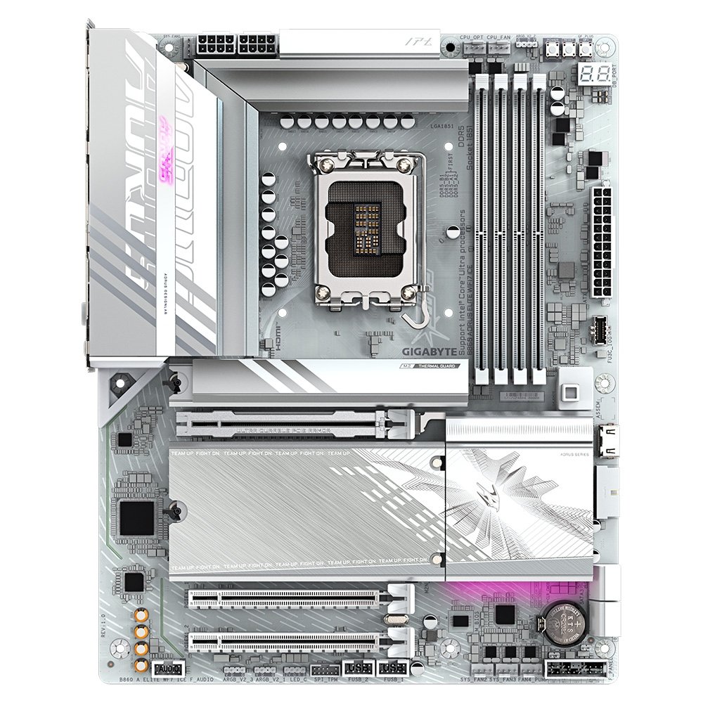 Placa Mãe Gigabyte B860 AORUS ELITE WF7 ICE, Intel, ATX, DDR5, LED RGB, Wi-Fi 7, Bluetooth, Branca - B86EL7E-00 6