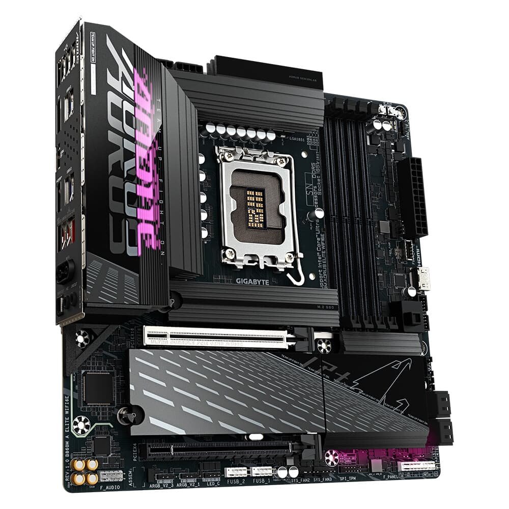 Imagem 3 de 6 do produto Placa Mãe Gigabyte B860M AORUS ELITE WIFI6E, Intel, Micro ATX, DDR5, Wi-Fi 6E, Bluetooth, Preto - B86MAE6-00